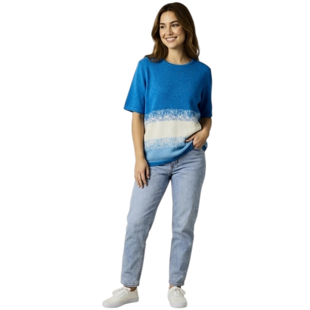 Guerra Brazil Vintage Knit Short Sleeve Sweater Top Size M Blue White Ombre